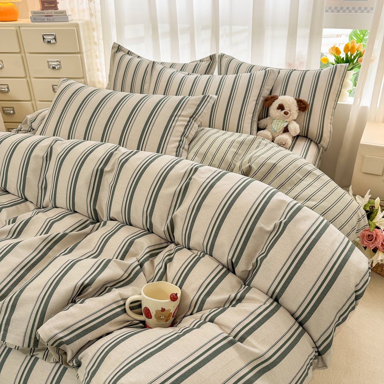 91家纺网 家纺一手货源 找家纺 壹贝家纺 2026新款小清新100%全棉纯棉印花系列被套单件-单被套 条纹