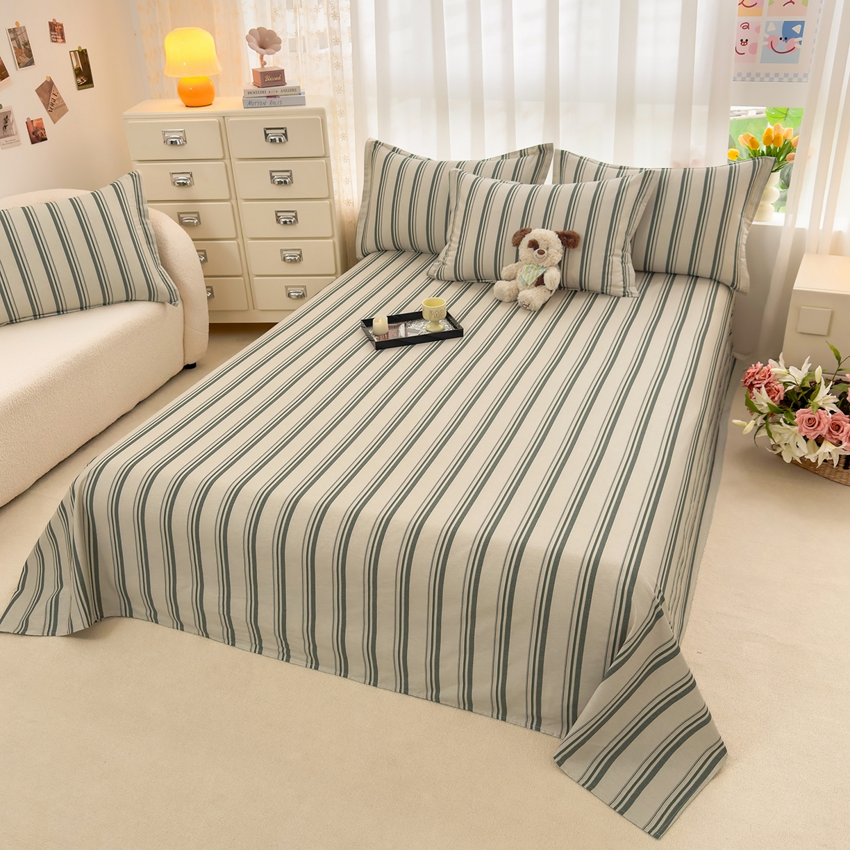 91家纺网 家纺一手货源 找家纺 壹贝家纺 2026新款小清新100%全棉纯棉印花系列被套单件-单被套 条纹