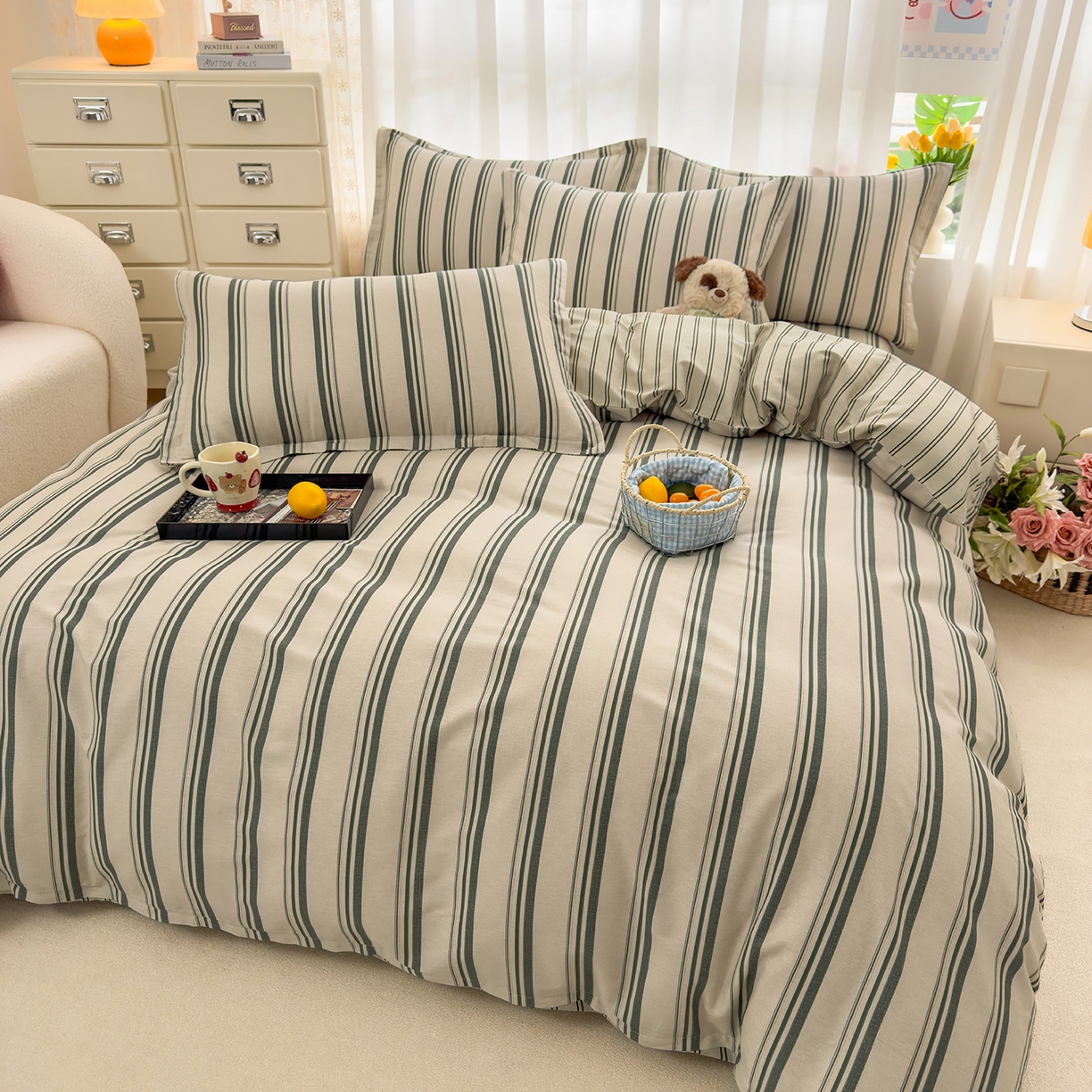 91家纺网 家纺一手货源 找家纺 壹贝家纺 2026新款小清新100%全棉纯棉印花系列被套单件-单被套 条纹