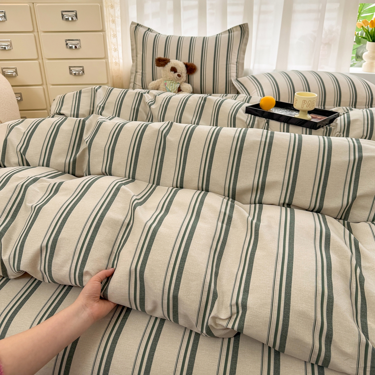 91家纺网 家纺一手货源 找家纺 壹贝家纺 2026新款小清新100%全棉纯棉印花系列被套单件-单被套 条纹