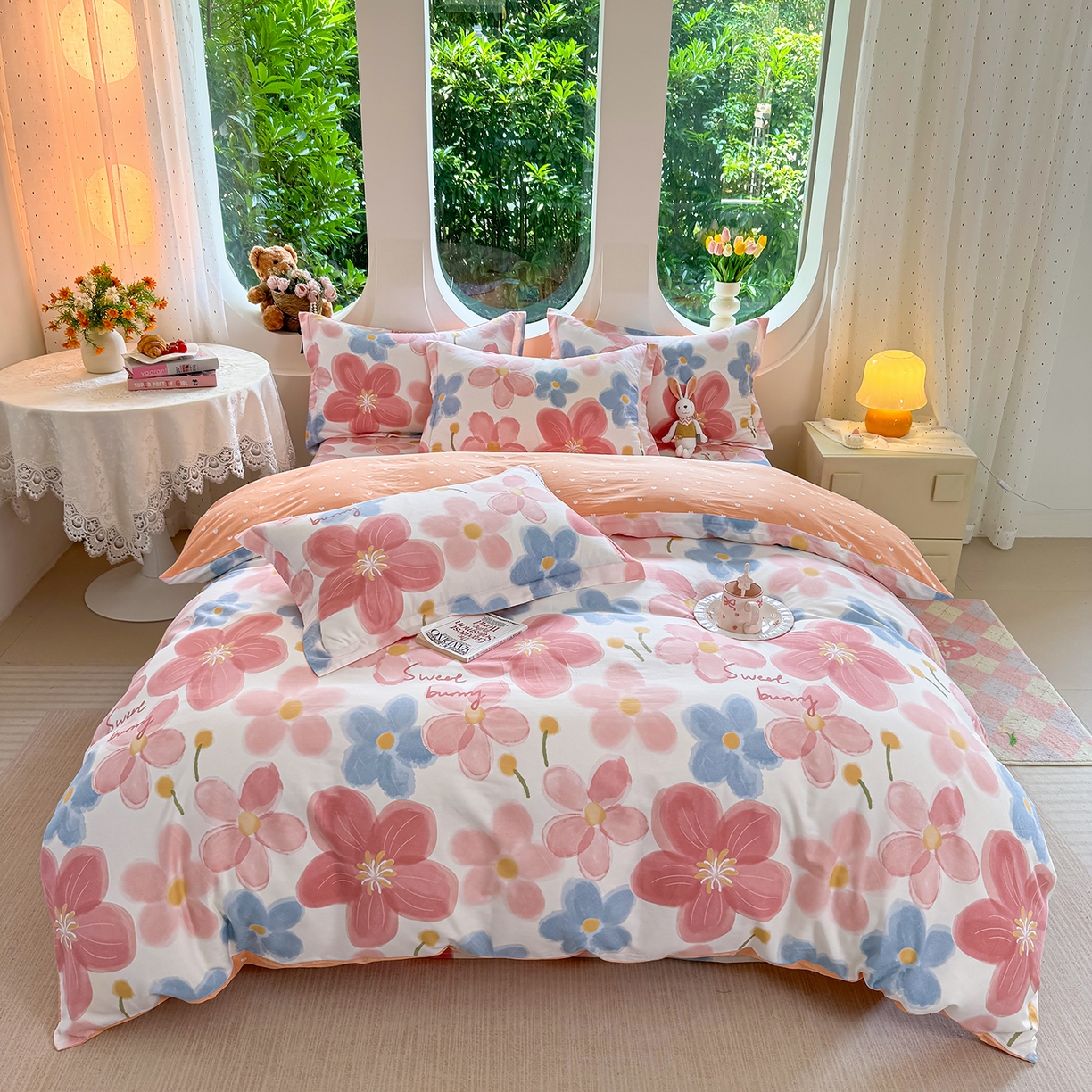 91家纺网 家纺一手货源 找家纺 壹贝家纺 2026新款小清新100%全棉纯棉印花系列被套单件-单被套 夕颜花开