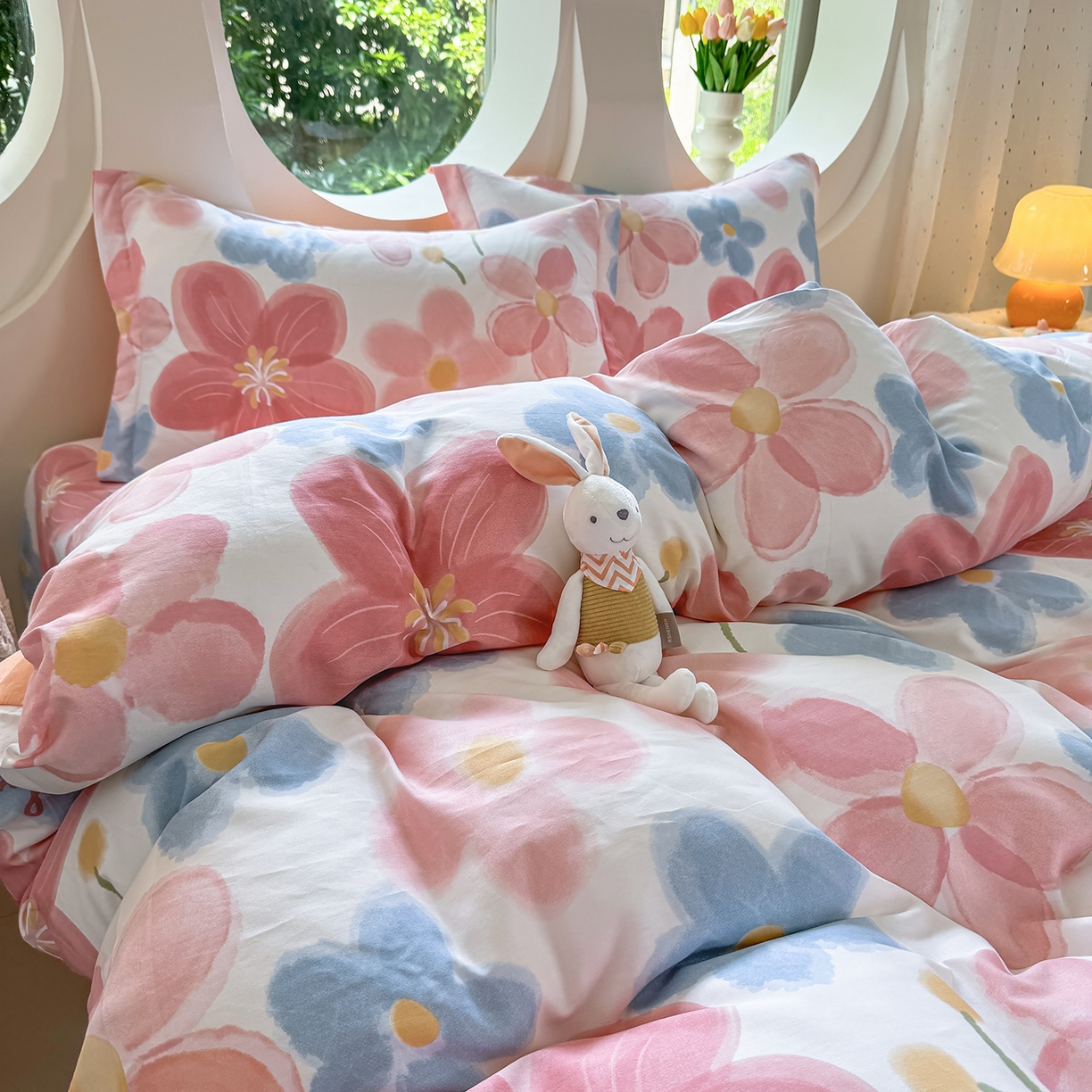 91家纺网 家纺一手货源 找家纺 壹贝家纺 2026新款小清新100%全棉纯棉印花系列被套单件-单被套 夕颜花开