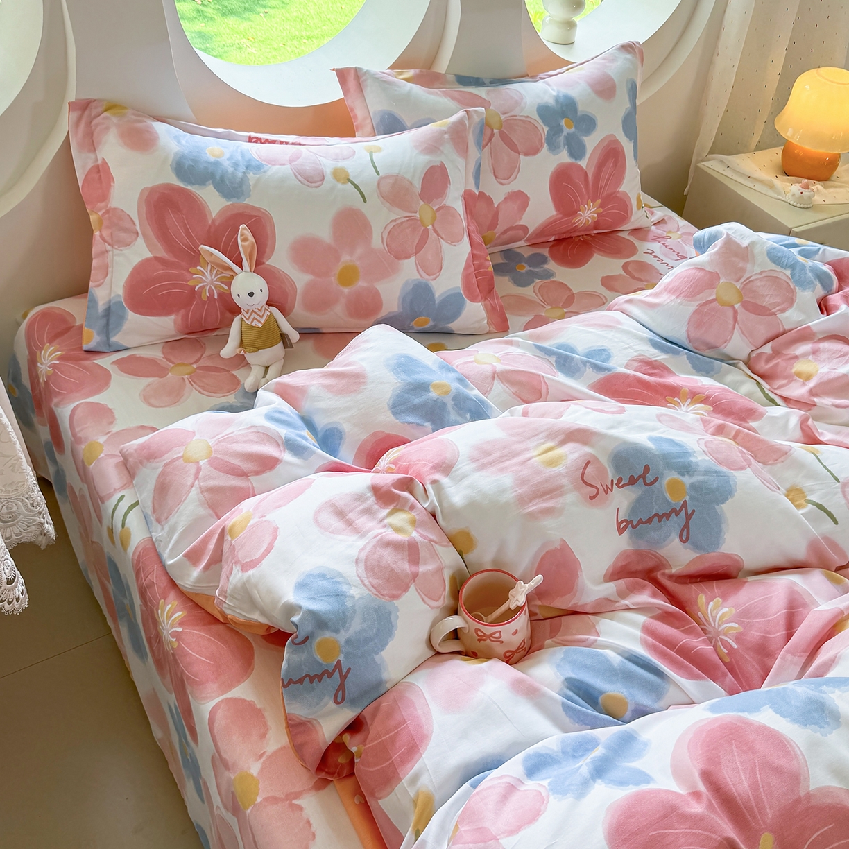 91家纺网 家纺一手货源 找家纺 壹贝家纺 2026新款小清新100%全棉纯棉印花系列被套单件-单被套 夕颜花开