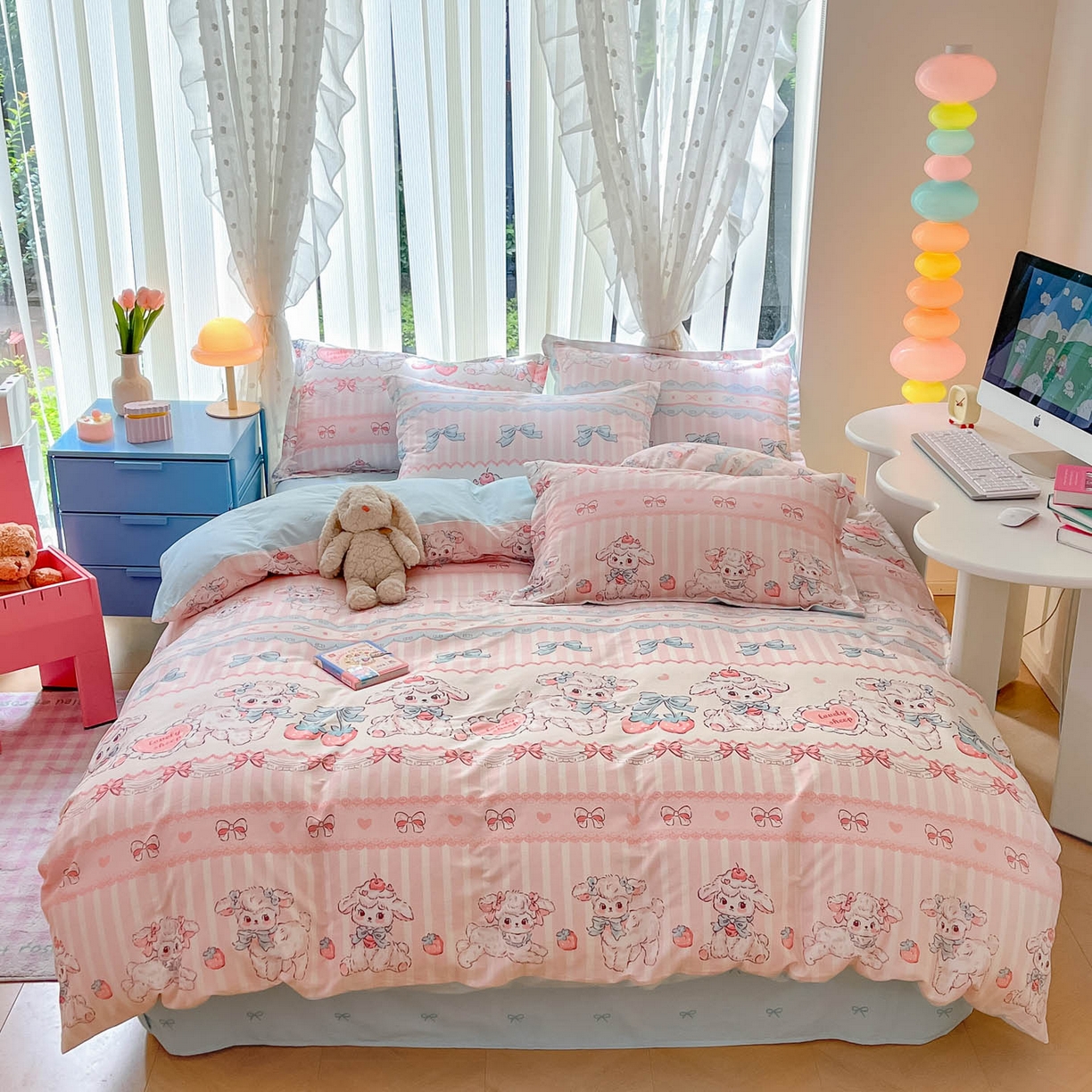 91家纺网 家纺一手货源 找家纺 涵宸家纺 2025新款亲肤舒适全棉印花四件套-68系列 总 A草莓小羊