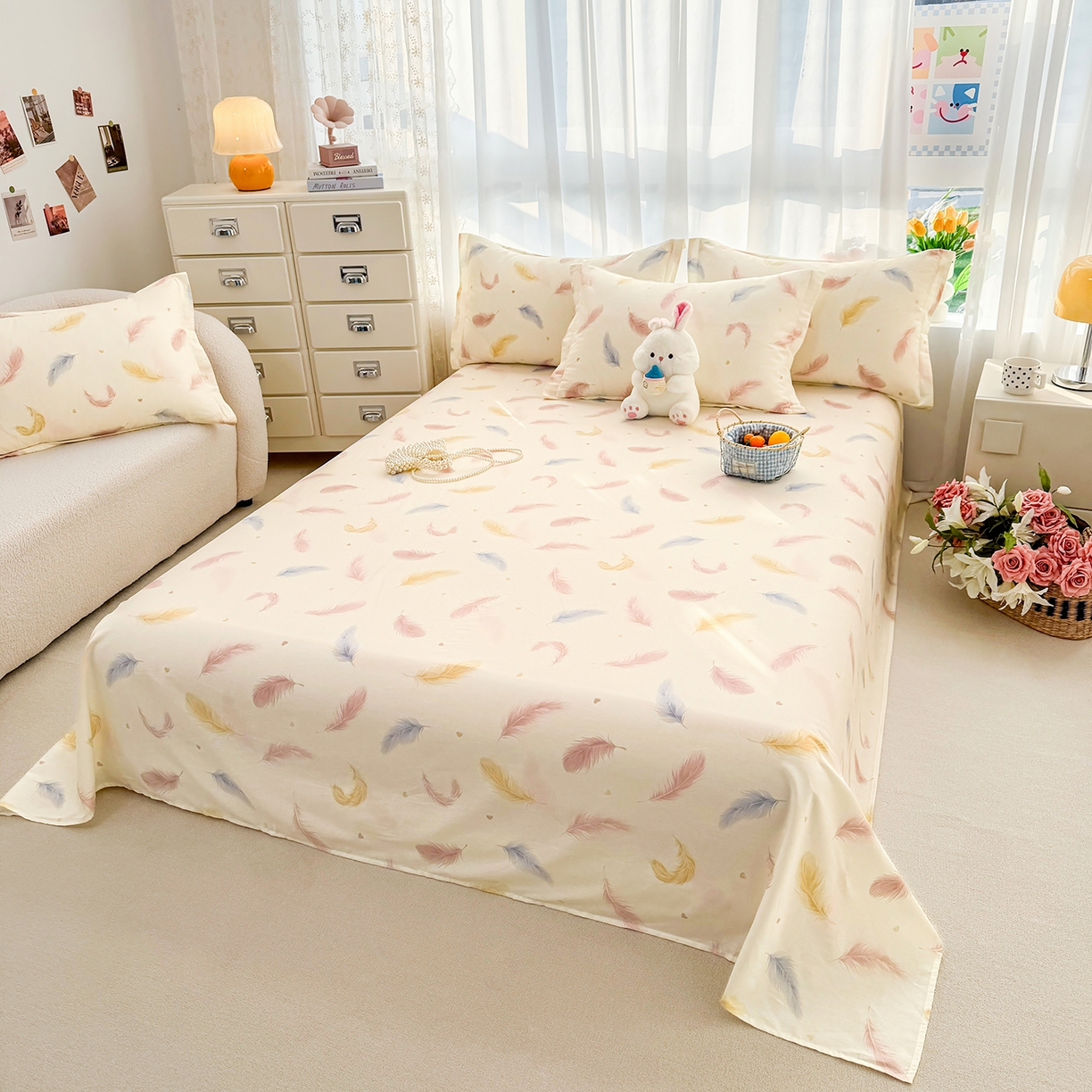 91家纺网 家纺一手货源 找家纺 壹贝家纺 2026新款小清新100%全棉纯棉印花系列被套单件-单被套 仙羽