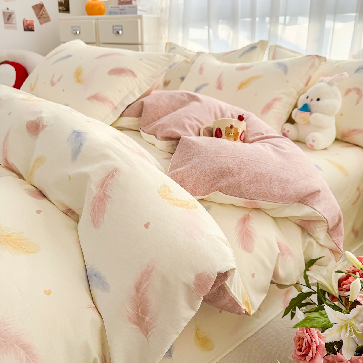 91家纺网 家纺一手货源 找家纺 壹贝家纺 2026新款小清新100%全棉纯棉印花系列被套单件-单被套 仙羽