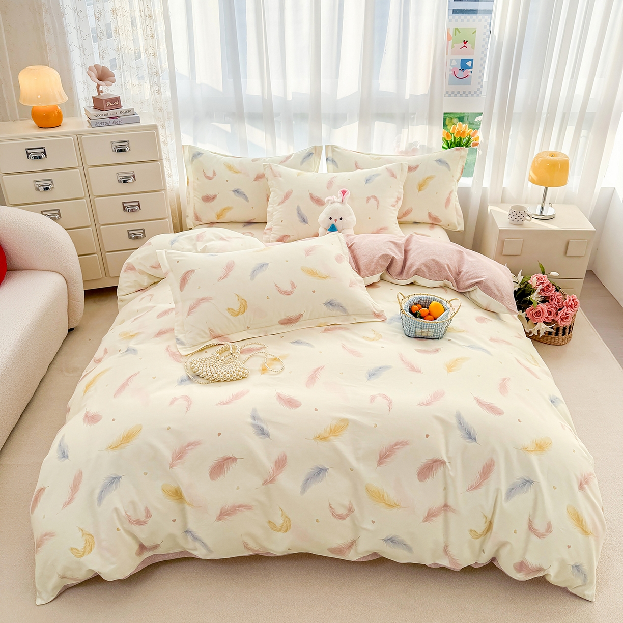 91家纺网 家纺一手货源 找家纺 壹贝家纺 2026新款小清新100%全棉纯棉印花系列被套单件-单被套 仙羽