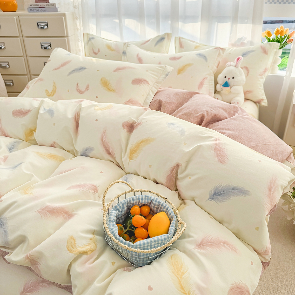 91家纺网 家纺一手货源 找家纺 壹贝家纺 2026新款小清新100%全棉纯棉印花系列被套单件-单被套 仙羽