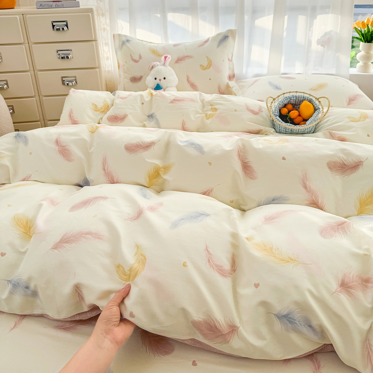 91家纺网 家纺一手货源 找家纺 壹贝家纺 2026新款小清新100%全棉纯棉印花系列被套单件-单被套 仙羽