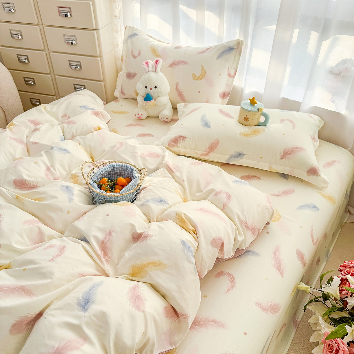 91家纺网 家纺一手货源 找家纺 壹贝家纺 2026新款小清新100%全棉纯棉印花系列被套单件-单被套 仙羽