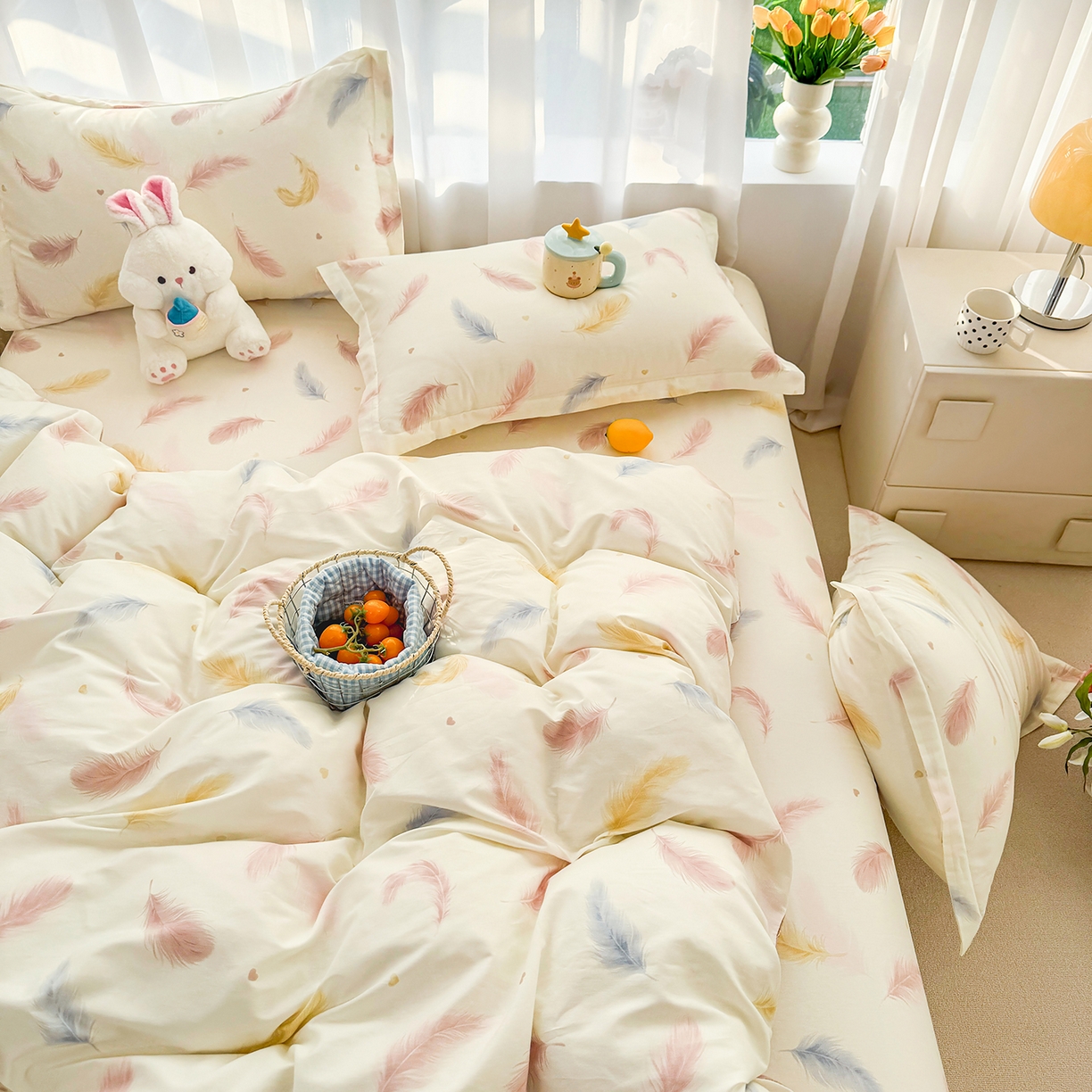 91家纺网 家纺一手货源 找家纺 壹贝家纺 2026新款小清新100%全棉纯棉印花系列被套单件-单被套 仙羽