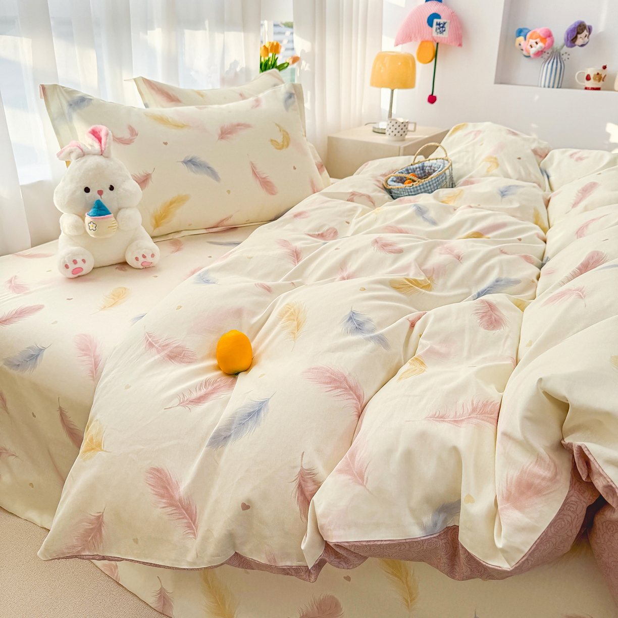 91家纺网 家纺一手货源 找家纺 壹贝家纺 2026新款小清新100%全棉纯棉印花系列被套单件-单被套 仙羽