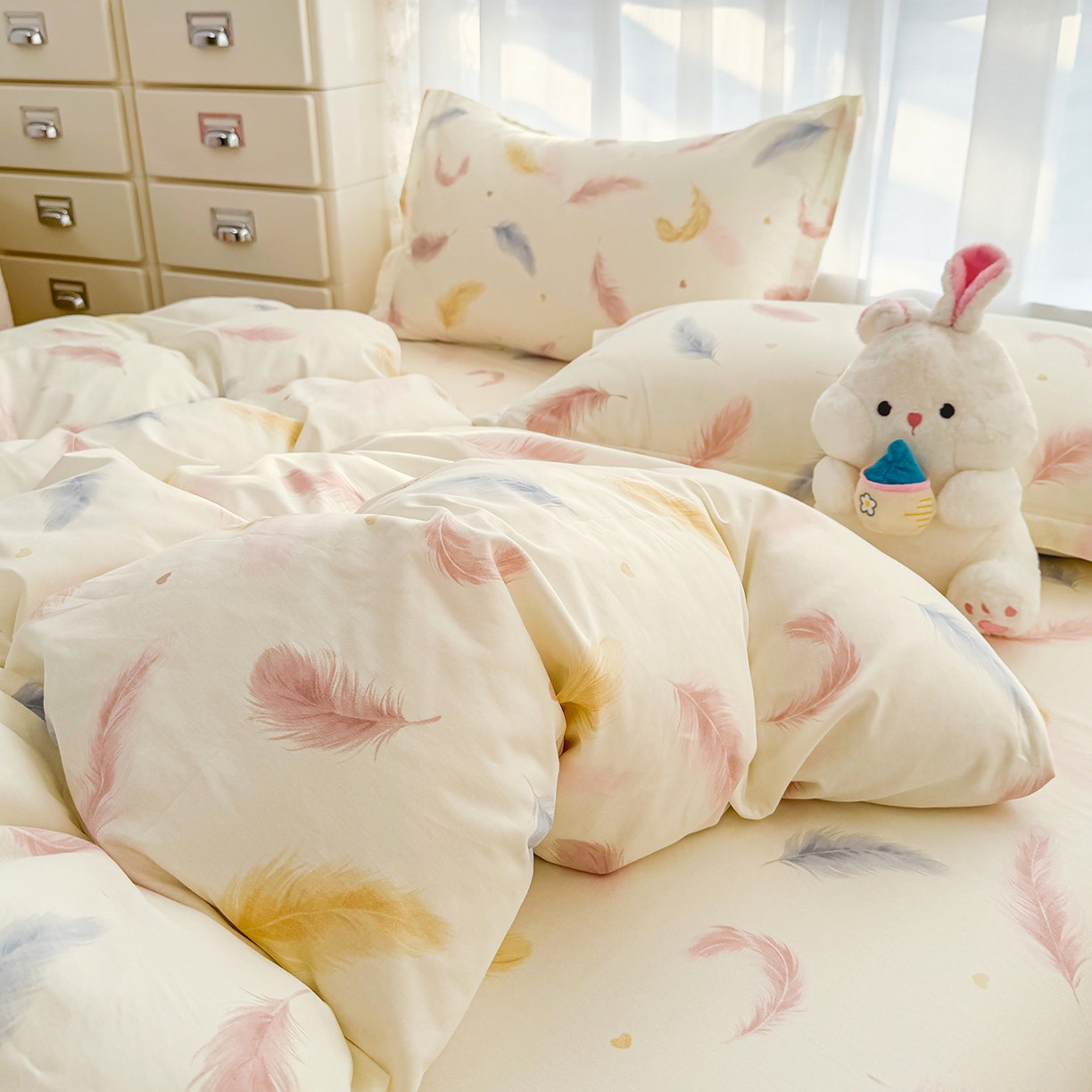 91家纺网 家纺一手货源 找家纺 壹贝家纺 2026新款小清新100%全棉纯棉印花系列被套单件-单被套 仙羽