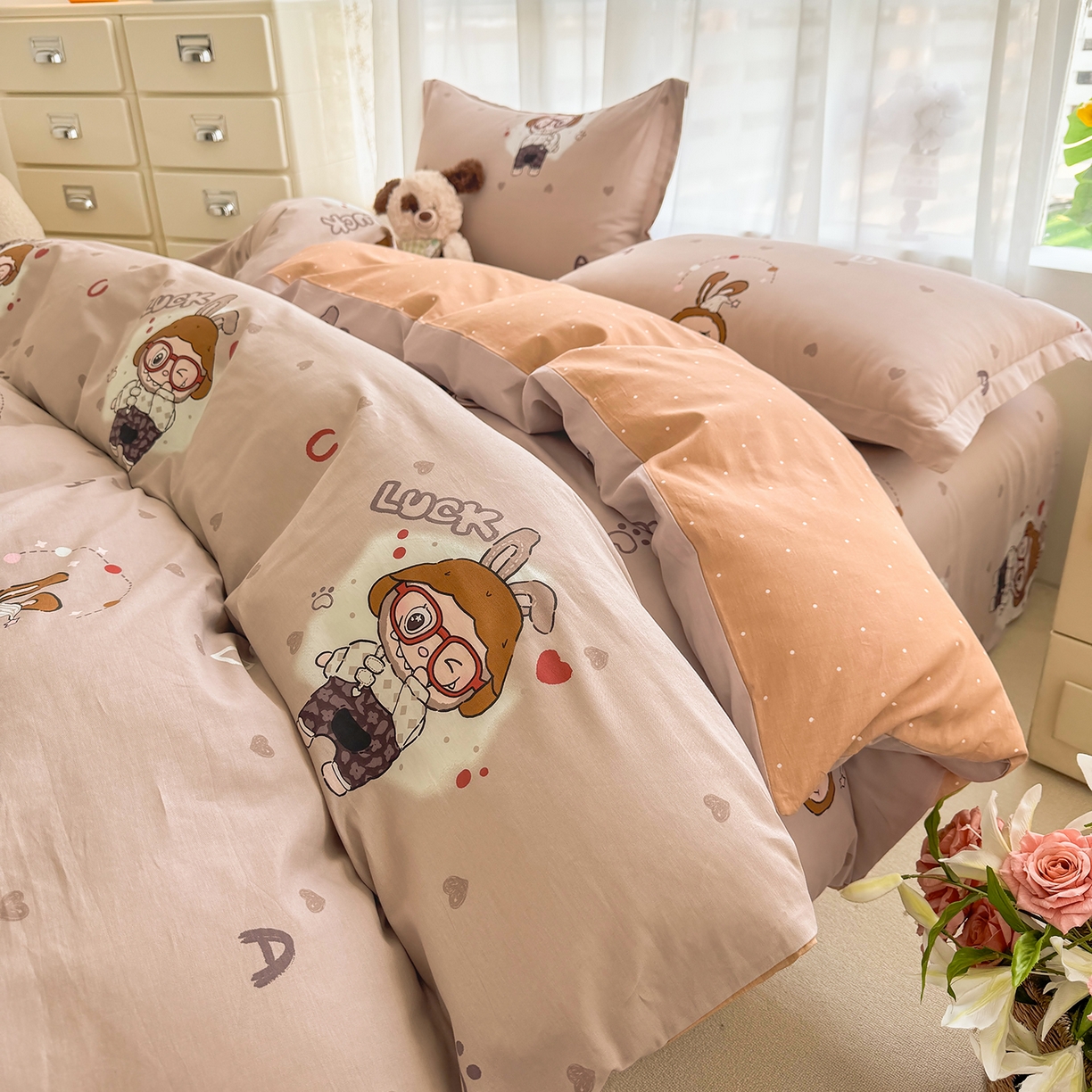 91家纺网 家纺一手货源 找家纺 壹贝家纺 2026新款小清新100%全棉纯棉印花系列被套单件-单被套 小布