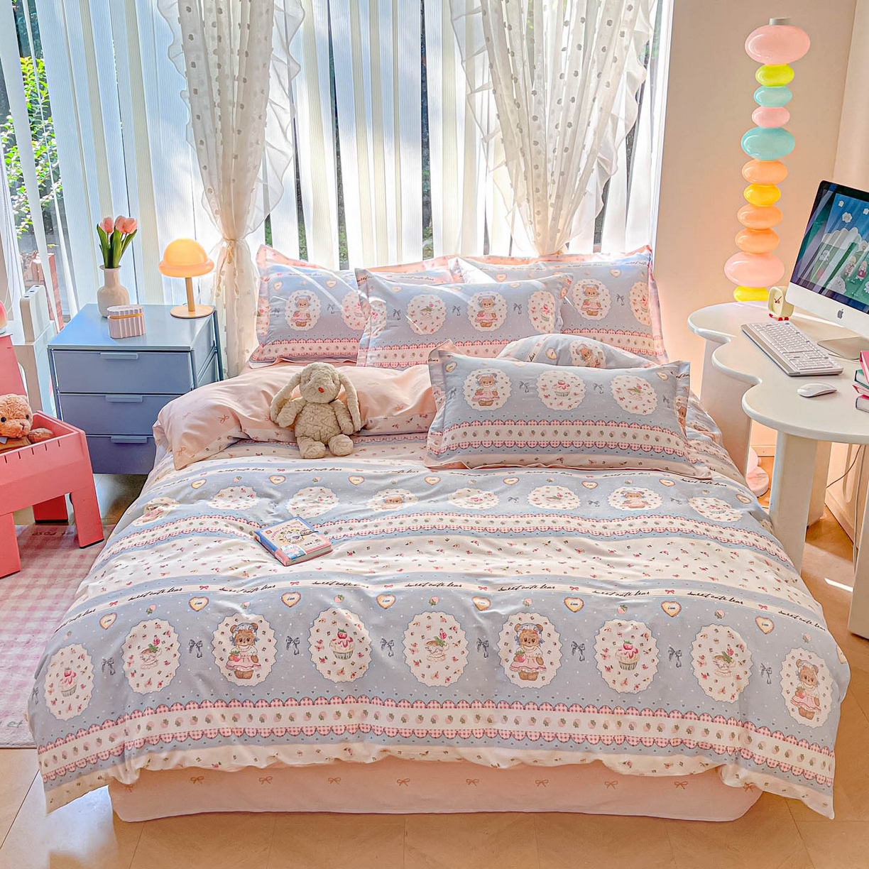 91家纺网 家纺一手货源 找家纺 涵宸家纺 2025新款亲肤舒适全棉印花四件套-68系列 总 A蛋糕小熊