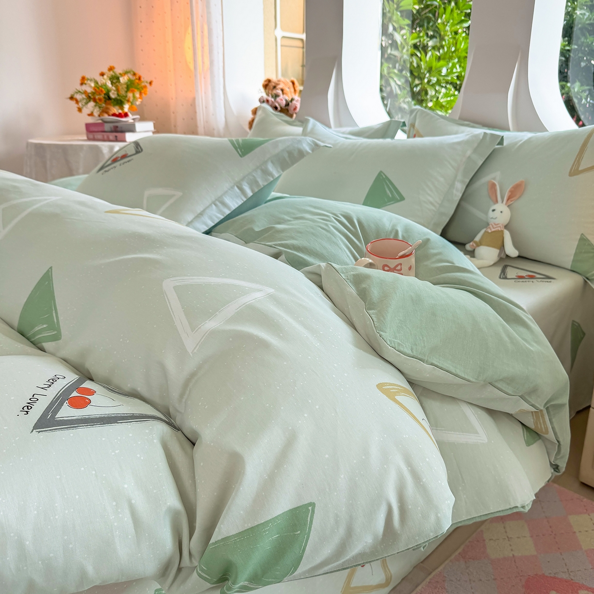 91家纺网 家纺一手货源 找家纺 壹贝家纺 2026新款小清新100%全棉纯棉印花系列被套单件-单被套 小可布丁