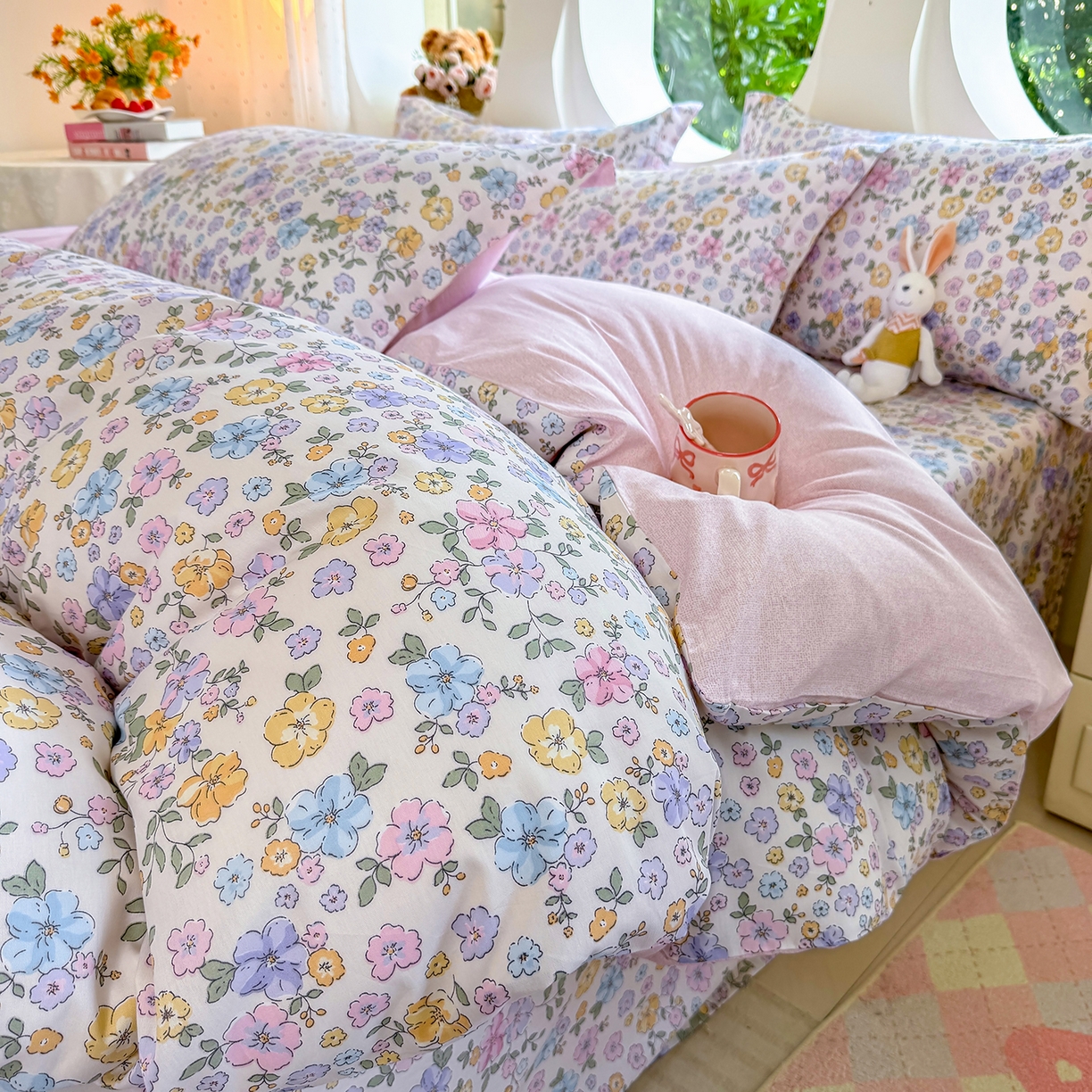 91家纺网 家纺一手货源 找家纺 壹贝家纺 2026新款小清新100%全棉纯棉印花系列被套单件-单被套 小美满