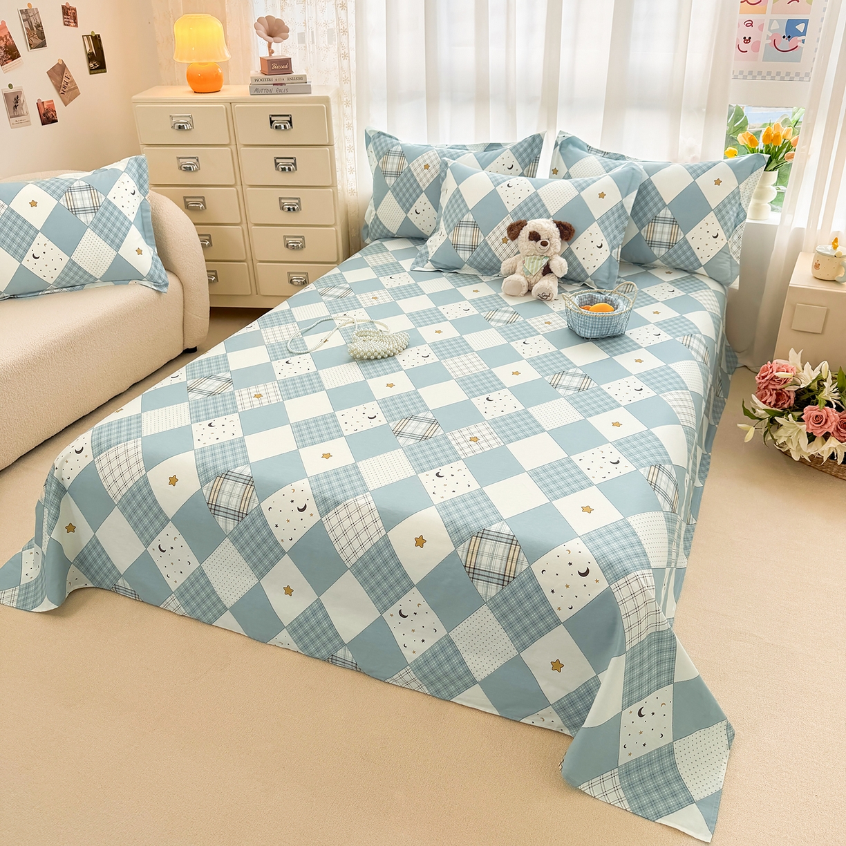 91家纺网 家纺一手货源 找家纺 壹贝家纺 2026新款小清新100%全棉纯棉印花系列被套单件-单被套 星空