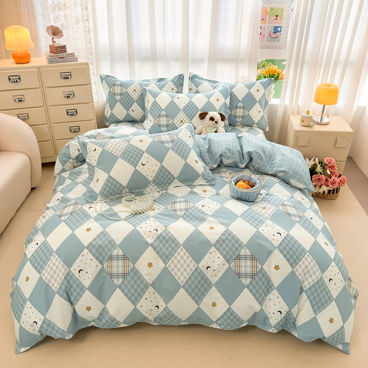 91家纺网 家纺一手货源 找家纺 壹贝家纺 2026新款小清新100%全棉纯棉印花系列被套单件-单被套 星空