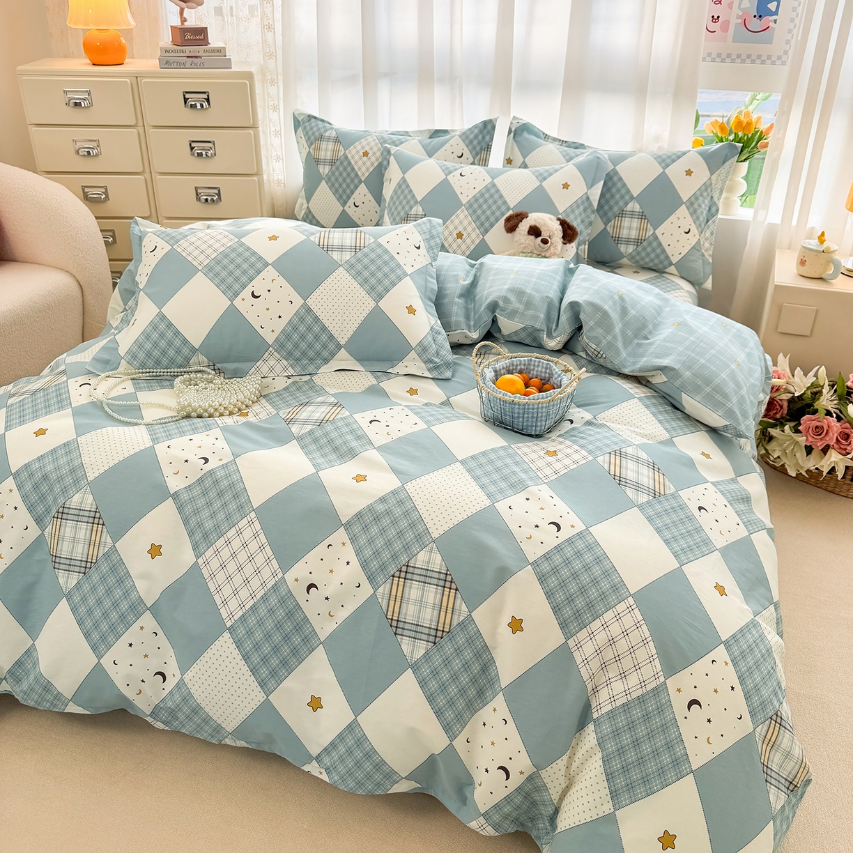 91家纺网 家纺一手货源 找家纺 壹贝家纺 2026新款小清新100%全棉纯棉印花系列被套单件-单被套 星空