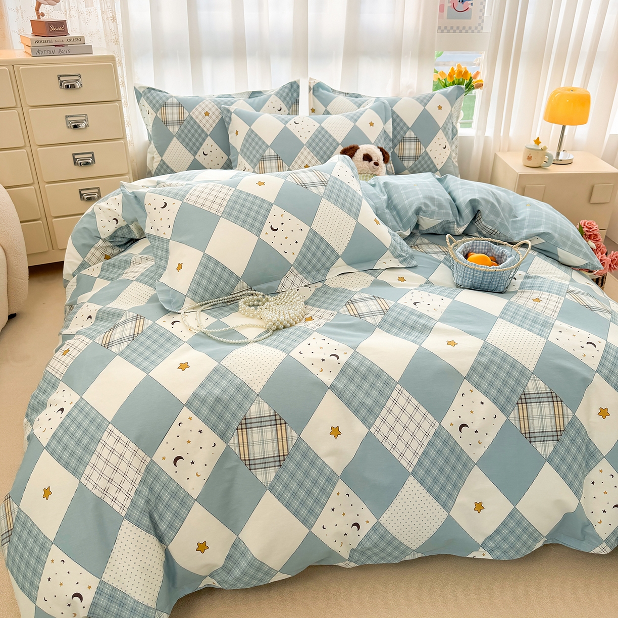 91家纺网 家纺一手货源 找家纺 壹贝家纺 2026新款小清新100%全棉纯棉印花系列被套单件-单被套 星空