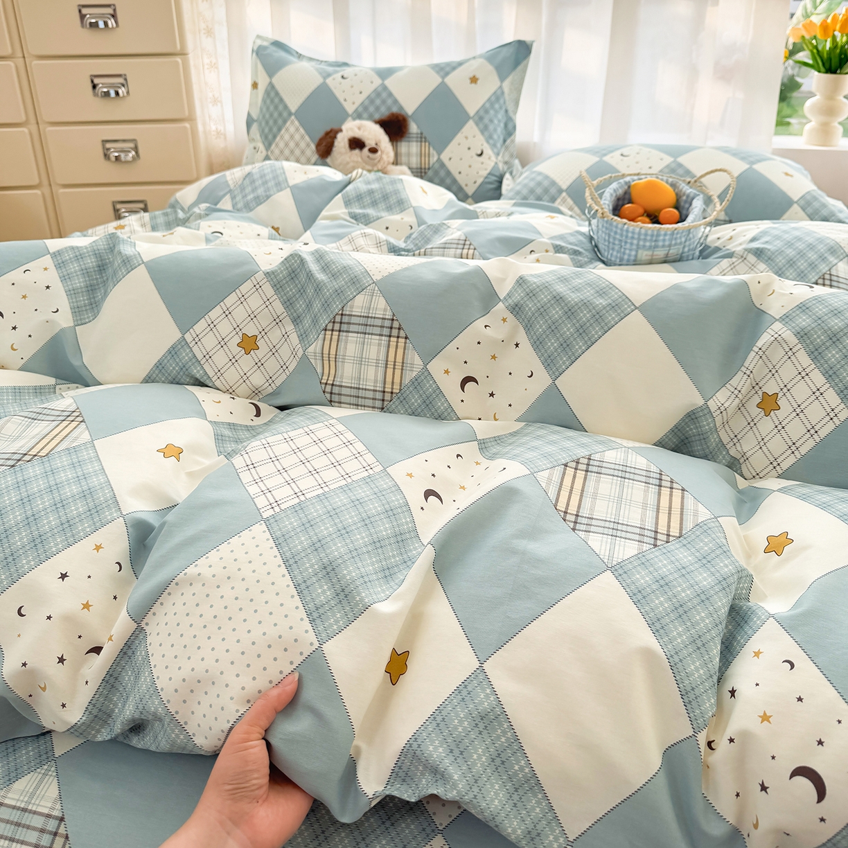 91家纺网 家纺一手货源 找家纺 壹贝家纺 2026新款小清新100%全棉纯棉印花系列被套单件-单被套 星空