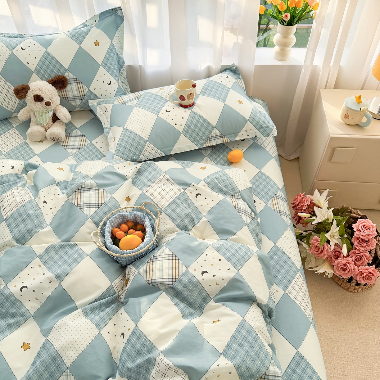 91家纺网 家纺一手货源 找家纺 壹贝家纺 2026新款小清新100%全棉纯棉印花系列被套单件-单被套 星空