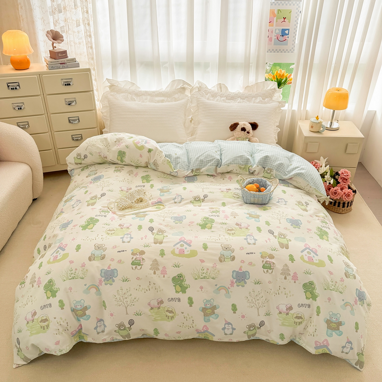 壹贝家纺 2026新款小清新100%全棉纯棉印花系列被套单件-单被套 幸福之家