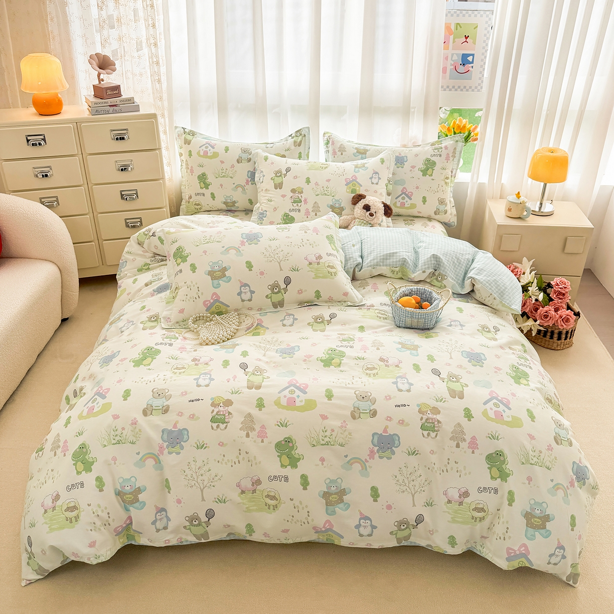 91家纺网 家纺一手货源 找家纺 壹贝家纺 2026新款小清新100%全棉纯棉印花系列被套单件-单被套 幸福之家