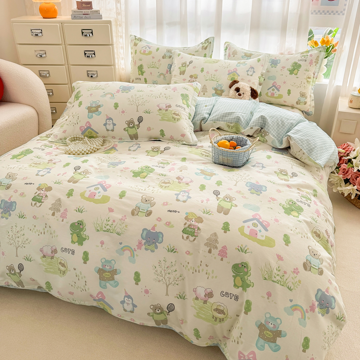 91家纺网 家纺一手货源 找家纺 壹贝家纺 2026新款小清新100%全棉纯棉印花系列被套单件-单被套 幸福之家