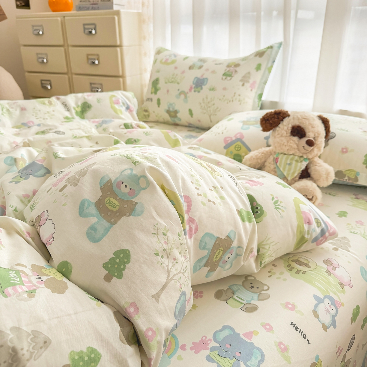 91家纺网 家纺一手货源 找家纺 壹贝家纺 2026新款小清新100%全棉纯棉印花系列被套单件-单被套 幸福之家