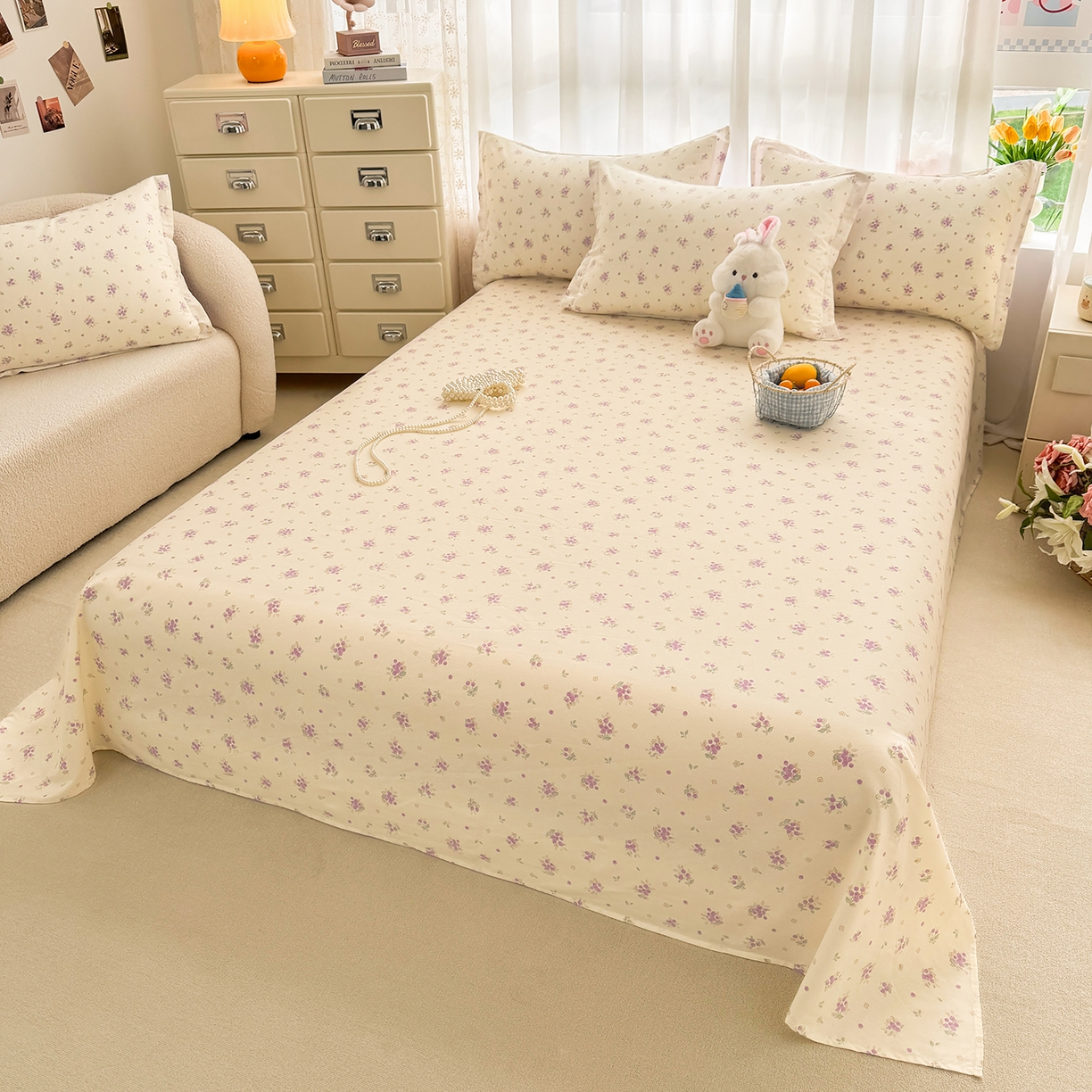 91家纺网 家纺一手货源 找家纺 壹贝家纺 2026新款小清新100%全棉纯棉印花系列被套单件-单被套 紫汀兰