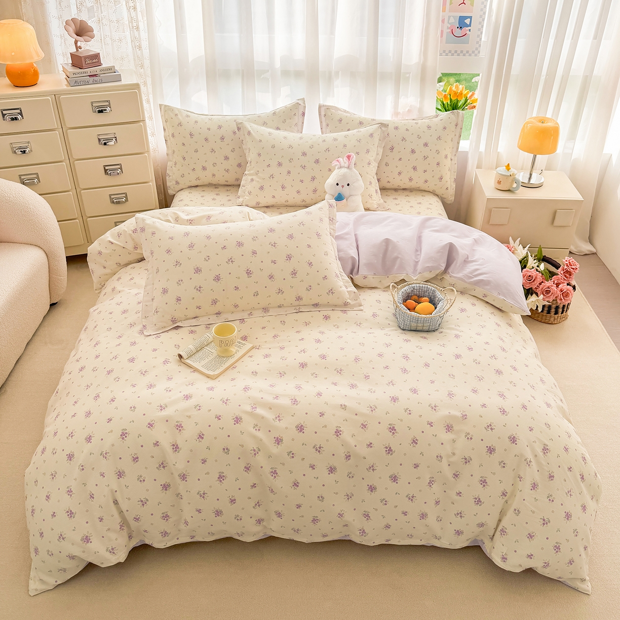 91家纺网 家纺一手货源 找家纺 壹贝家纺 2026新款小清新100%全棉纯棉印花系列被套单件-单被套 紫汀兰