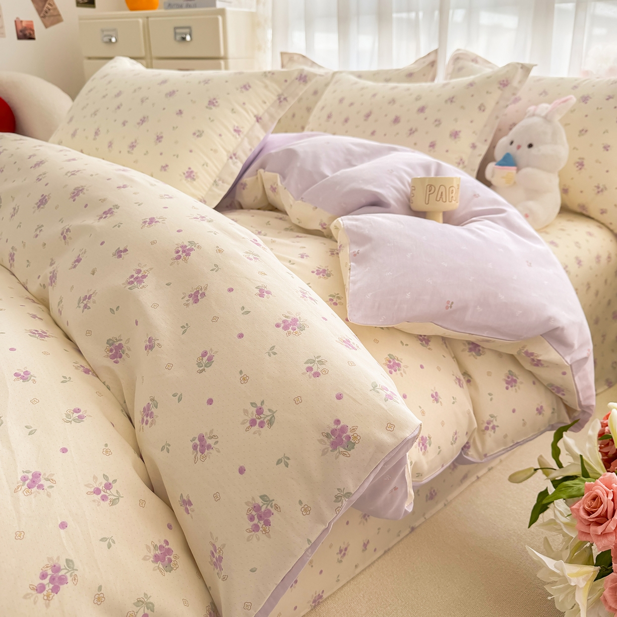 91家纺网 家纺一手货源 找家纺 壹贝家纺 2026新款小清新100%全棉纯棉印花系列被套单件-单被套 紫汀兰