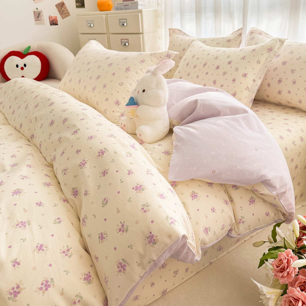 91家纺网 家纺一手货源 找家纺 壹贝家纺 2026新款小清新100%全棉纯棉印花系列被套单件-单被套 紫汀兰