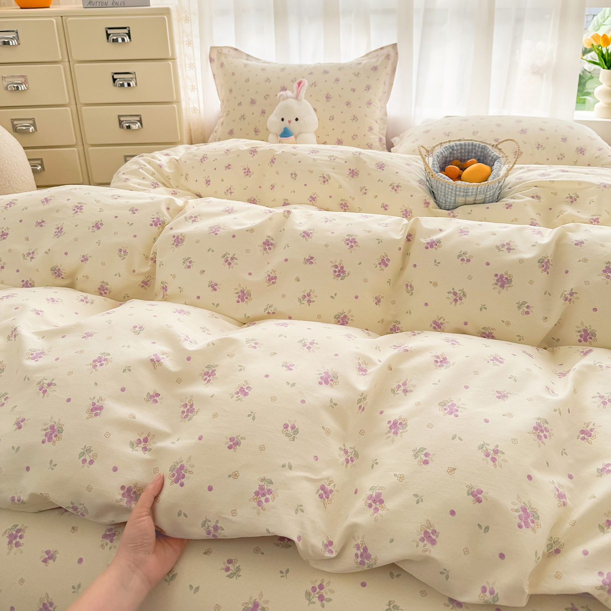 91家纺网 家纺一手货源 找家纺 壹贝家纺 2026新款小清新100%全棉纯棉印花系列被套单件-单被套 紫汀兰