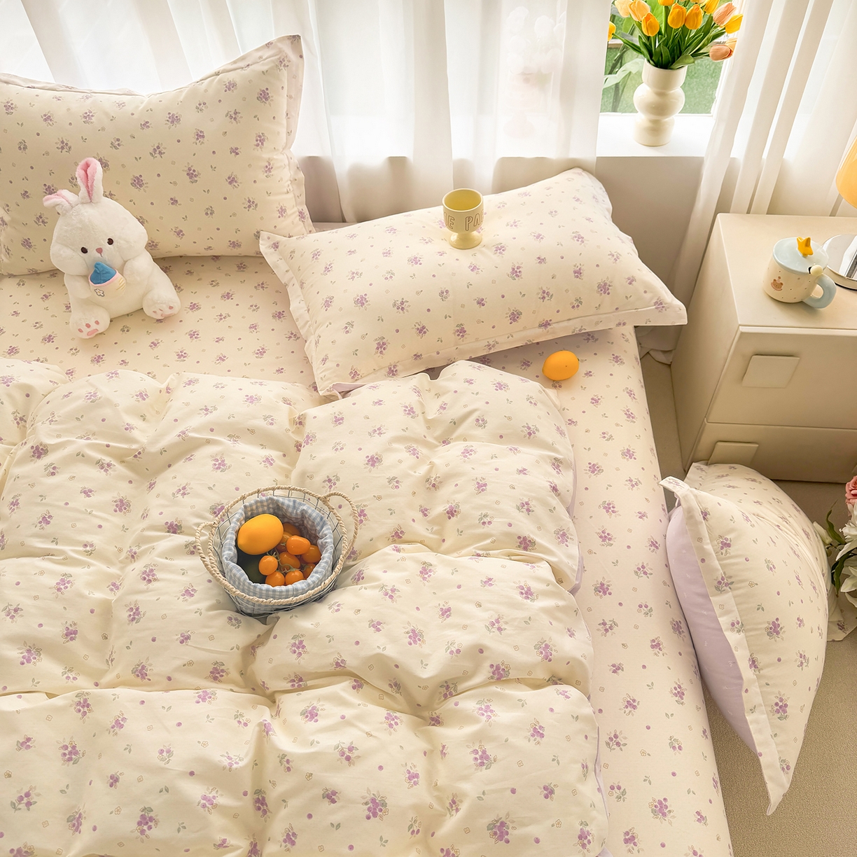 91家纺网 家纺一手货源 找家纺 壹贝家纺 2026新款小清新100%全棉纯棉印花系列被套单件-单被套 紫汀兰