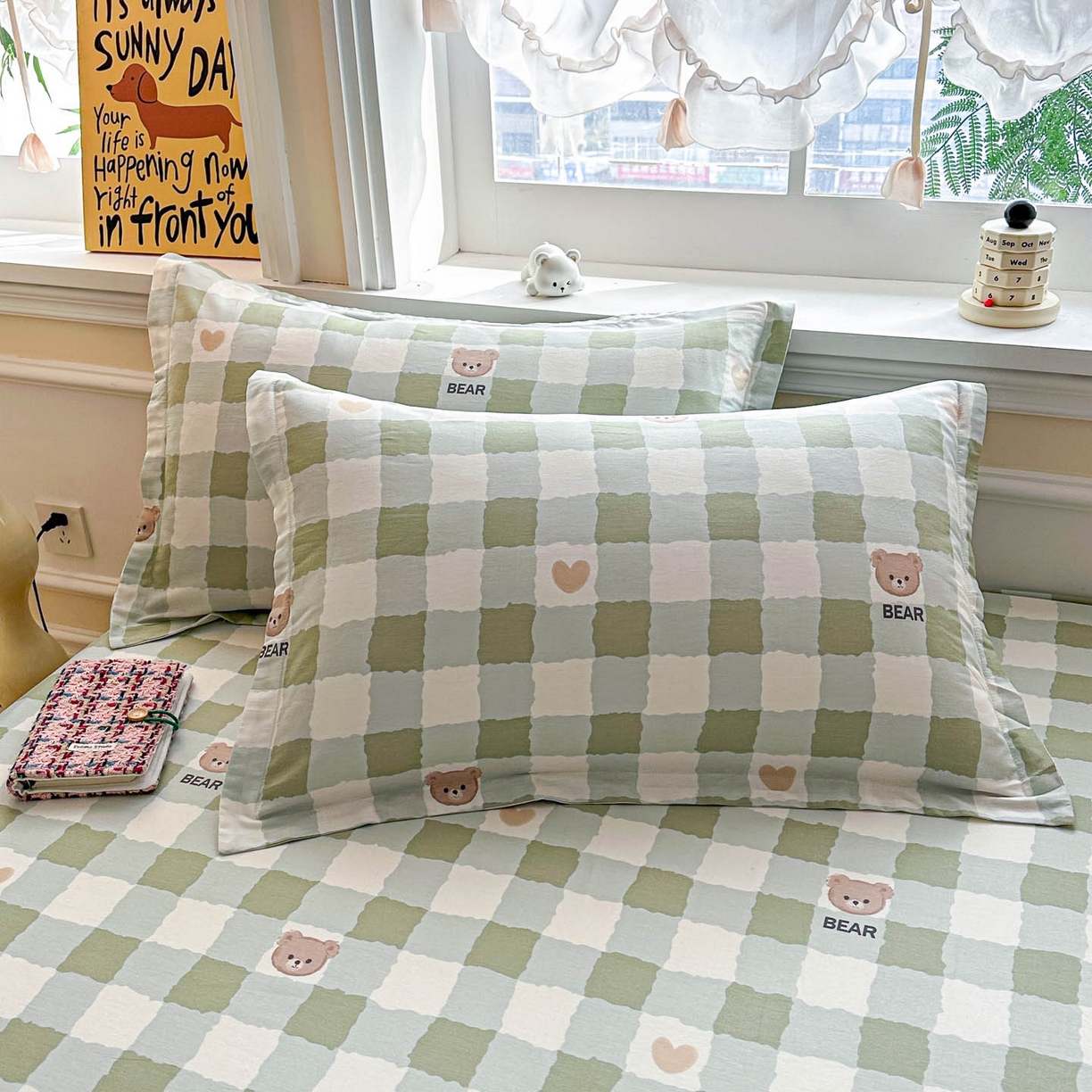 91家纺网 家纺一手货源 找家纺 涵宸家纺 2026新款亲肤舒适全棉印花单枕套-68系列 总 枕套-格子小熊