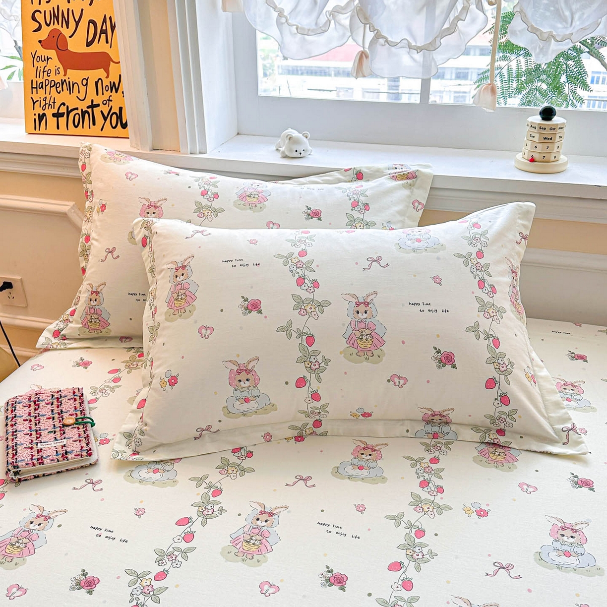 涵宸家纺 2026新款亲肤舒适全棉印花单枕套-68系列 总 枕套-草莓小兔