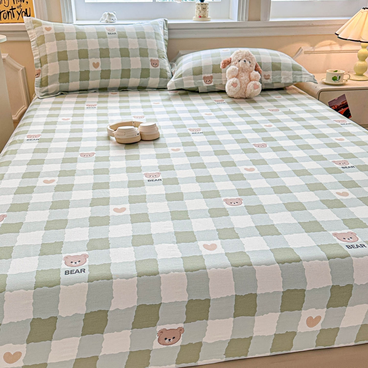 91家纺网 家纺一手货源 找家纺 涵宸家纺 2026新款亲肤舒适全棉印花单枕套-68系列 总 枕套-格子小熊