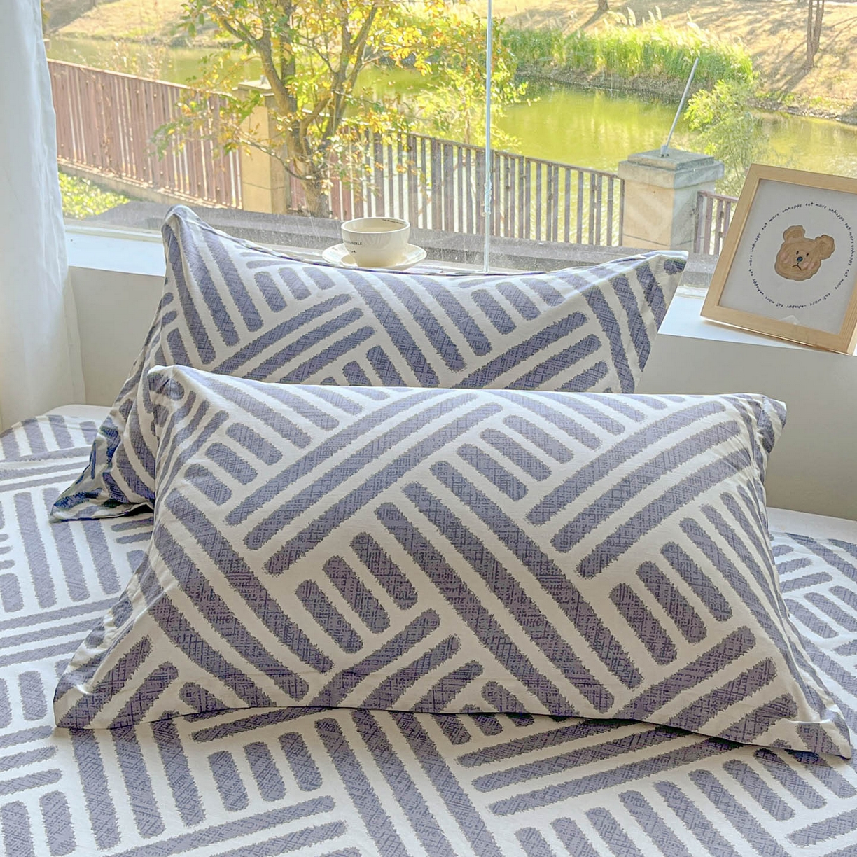 涵宸家纺 2026新款亲肤舒适全棉印花单枕套-68系列 总 枕套-洛伊-灰