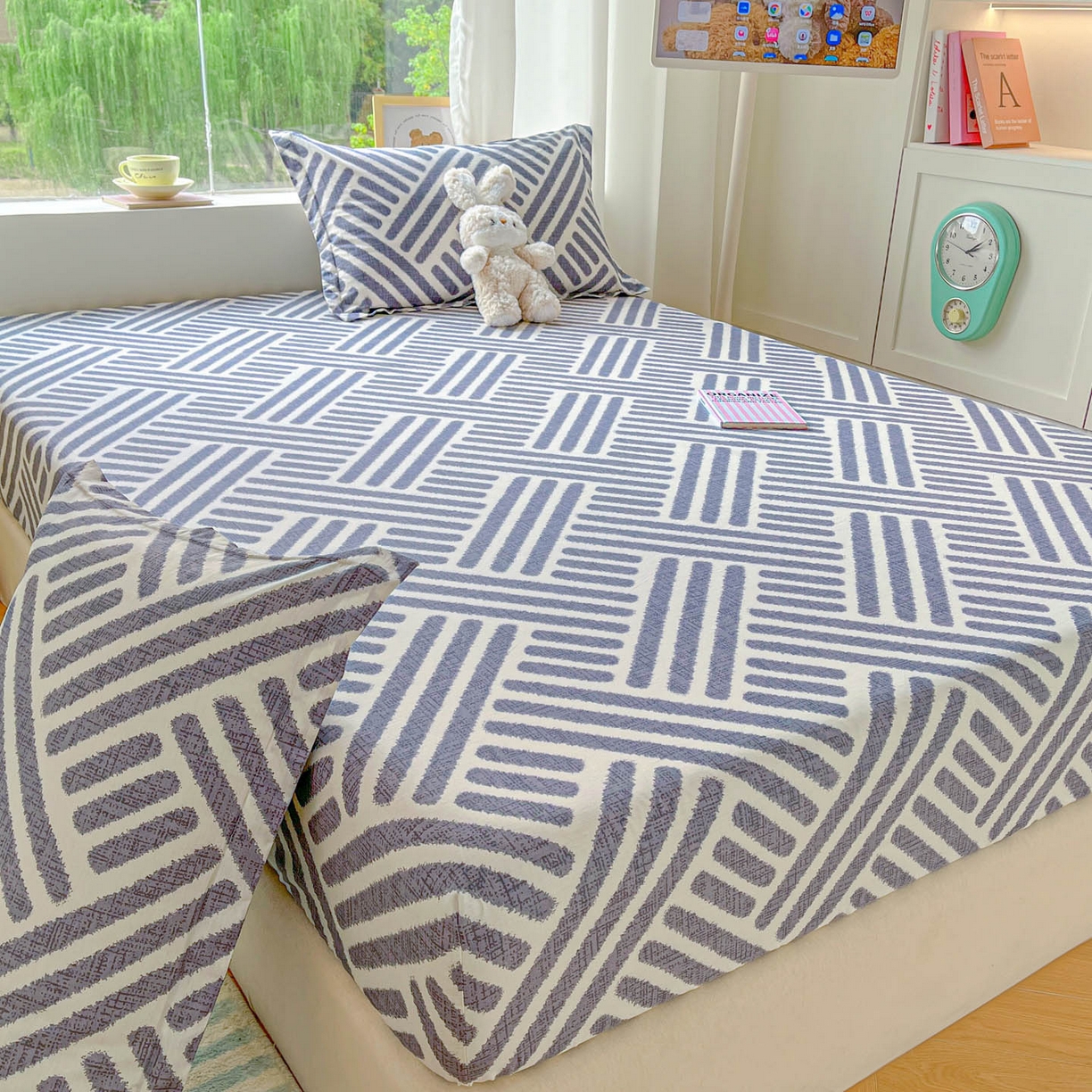 91家纺网 家纺一手货源 找家纺 涵宸家纺 2026新款亲肤舒适全棉印花单床笠-68系列 总 床笠-洛伊-灰