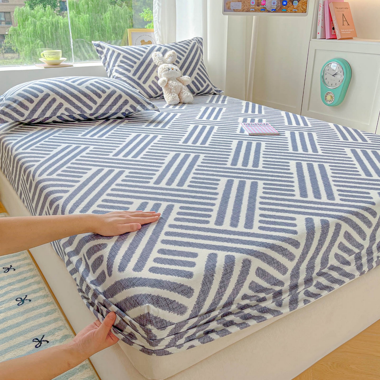 91家纺网 家纺一手货源 找家纺 涵宸家纺 2026新款亲肤舒适全棉印花单床笠-68系列 总 床笠-洛伊-灰