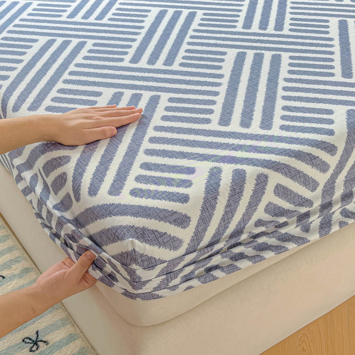 91家纺网 家纺一手货源 找家纺 涵宸家纺 2026新款亲肤舒适全棉印花单床笠-68系列 总 床笠-洛伊-灰