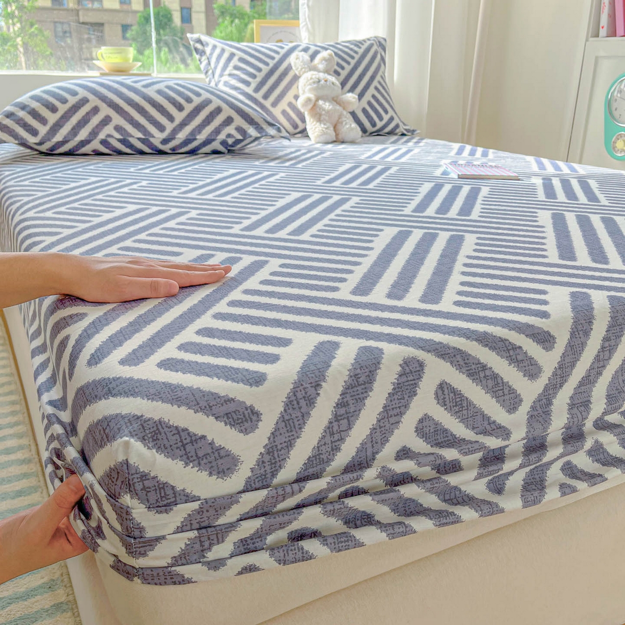 91家纺网 家纺一手货源 找家纺 涵宸家纺 2026新款亲肤舒适全棉印花单床笠-68系列 总 床笠-洛伊-灰