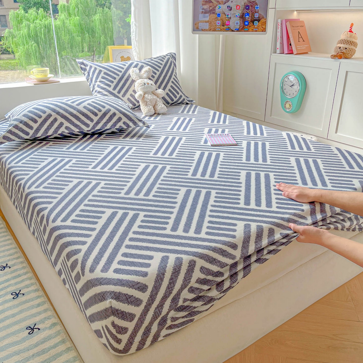 91家纺网 家纺一手货源 找家纺 涵宸家纺 2026新款亲肤舒适全棉印花单床笠-68系列 总 床笠-洛伊-灰