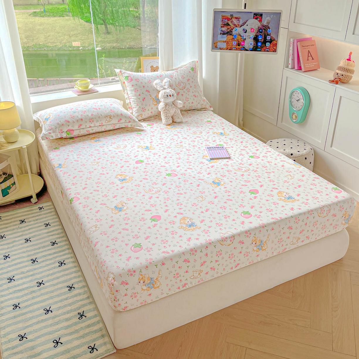 91家纺网 家纺一手货源 找家纺 涵宸家纺 2026新款亲肤舒适全棉印花单床笠-68系列 总 床笠-萌小喵