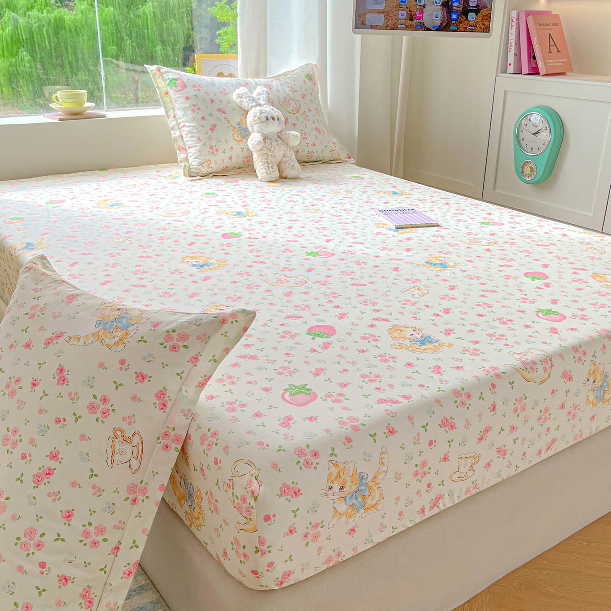 91家纺网 家纺一手货源 找家纺 涵宸家纺 2026新款亲肤舒适全棉印花单床笠-68系列 总 床笠-萌小喵