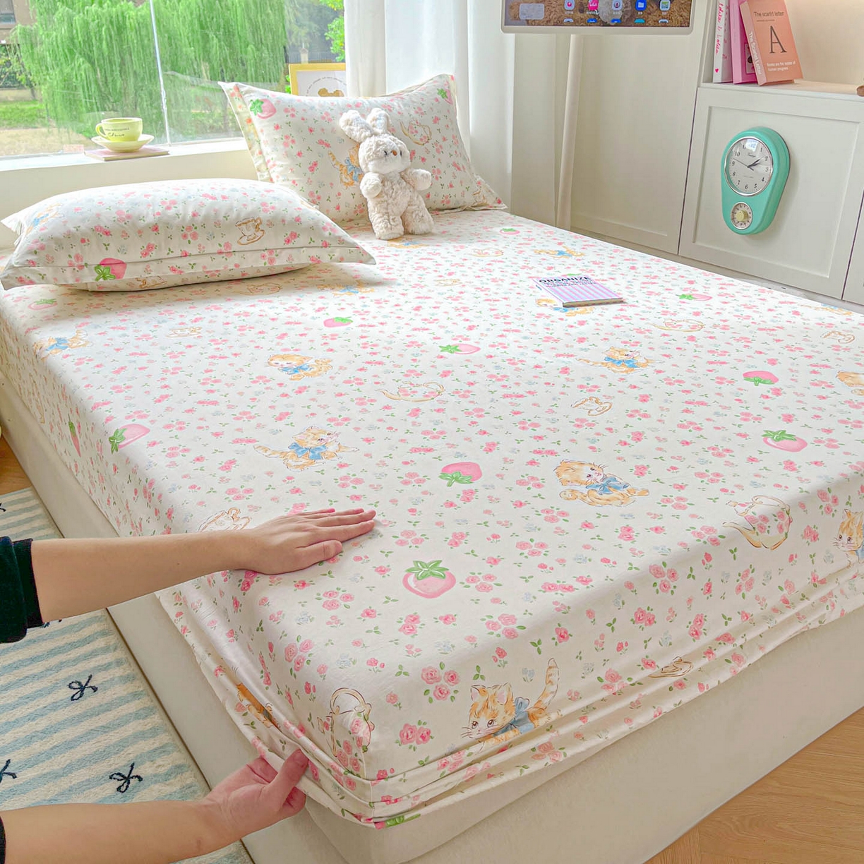 91家纺网 家纺一手货源 找家纺 涵宸家纺 2026新款亲肤舒适全棉印花单床笠-68系列 总 床笠-萌小喵