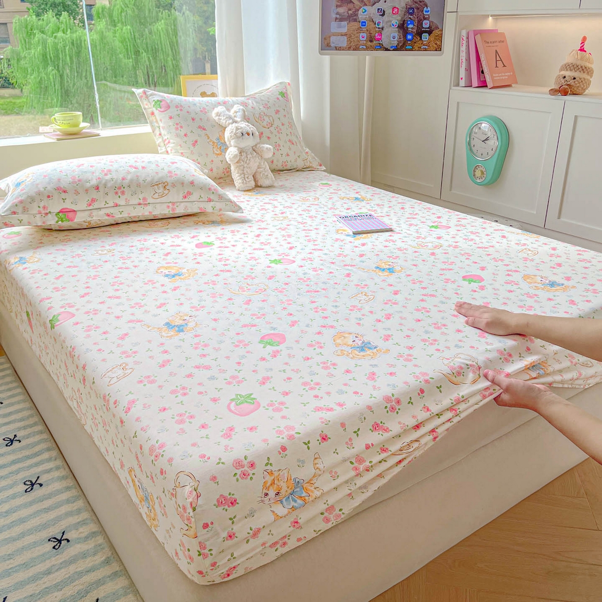 91家纺网 家纺一手货源 找家纺 涵宸家纺 2026新款亲肤舒适全棉印花单床笠-68系列 总 床笠-萌小喵
